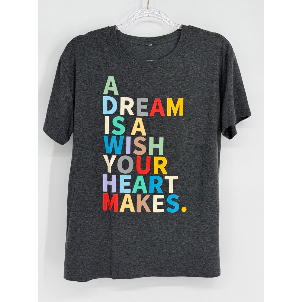 A Dream Is A Wish Your Heart Makes Graphic T-Shirt Gray Sz M Disney Quote Tee